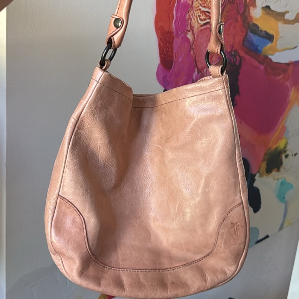 Rare FRYE Melissa Hobo Bag Shoulder Genuine Leather Dusty Rose Tan
